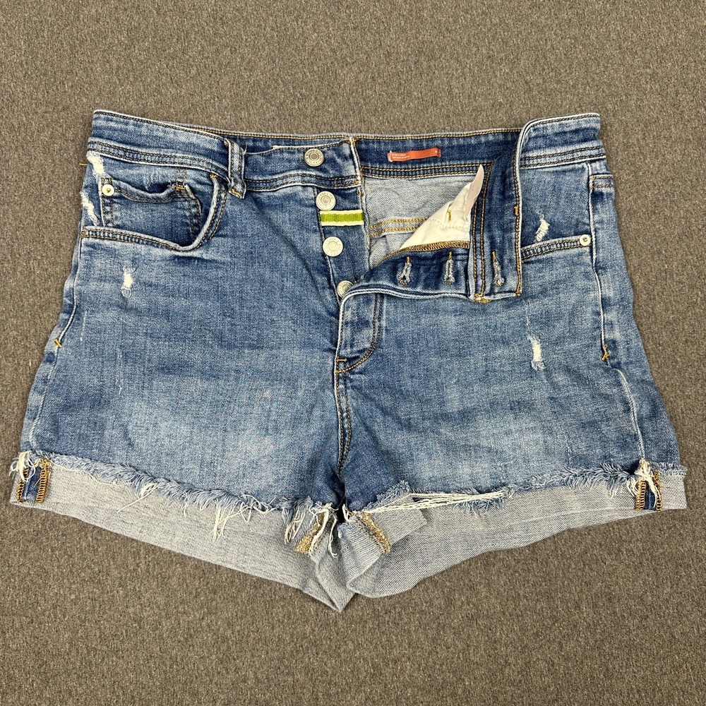 Pilcro Anthropologie High-Rise Denim Shorts Sz 30 Button Fly Distressed Cuffed